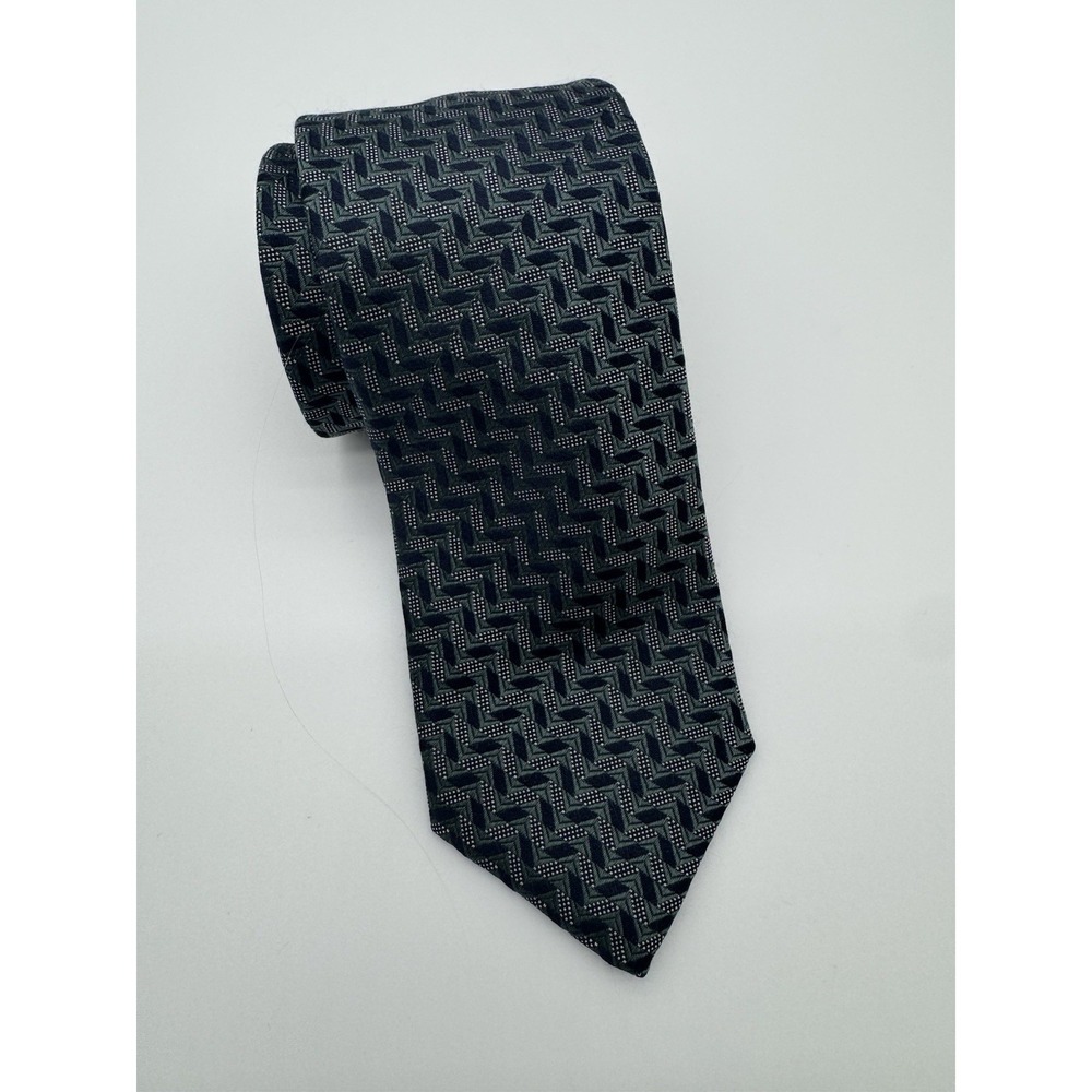 Pal Zileri Silk Tie Green Blue Geometric Chevron Pattern Italy Luxury Mens Tie